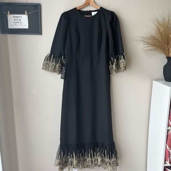 NEW Tuckernuck Pomander Place Black Lillith Gold Embroidered Lace Dress Size M - Picture 2 of 10
